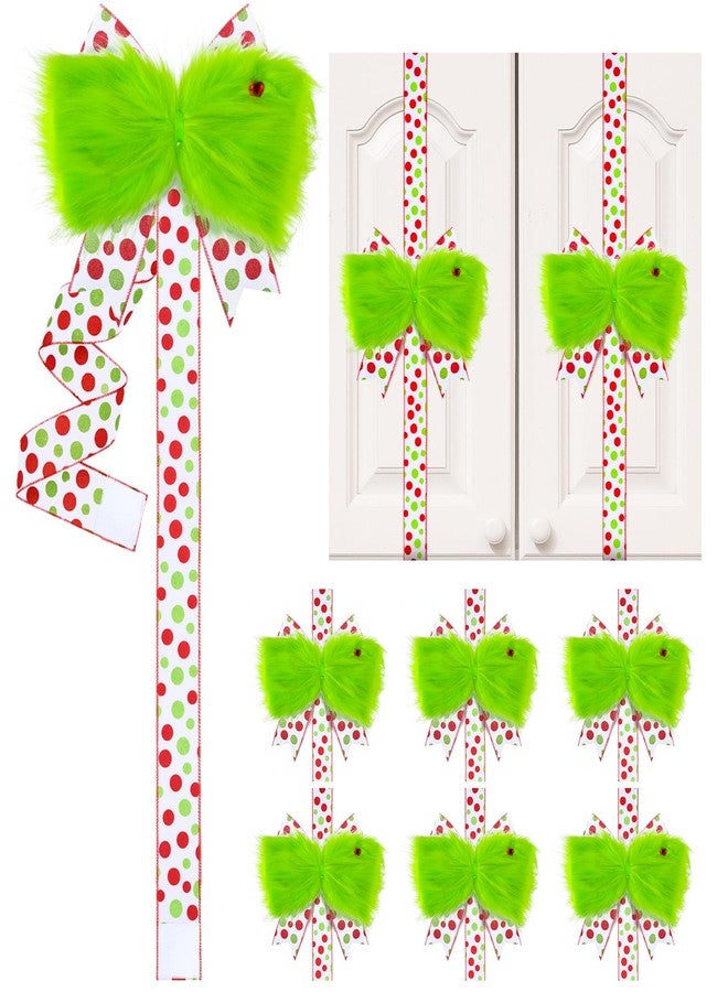 Suncalla 6 Pcs Christmas Cabinet Door Bows Lime Green Bows Red Green Dots Ribbons Christmas Door Decorations for Kitchen Xmas Festive Decorations Hanging Window Ribbon for Holiday Party Supplies - Image 1